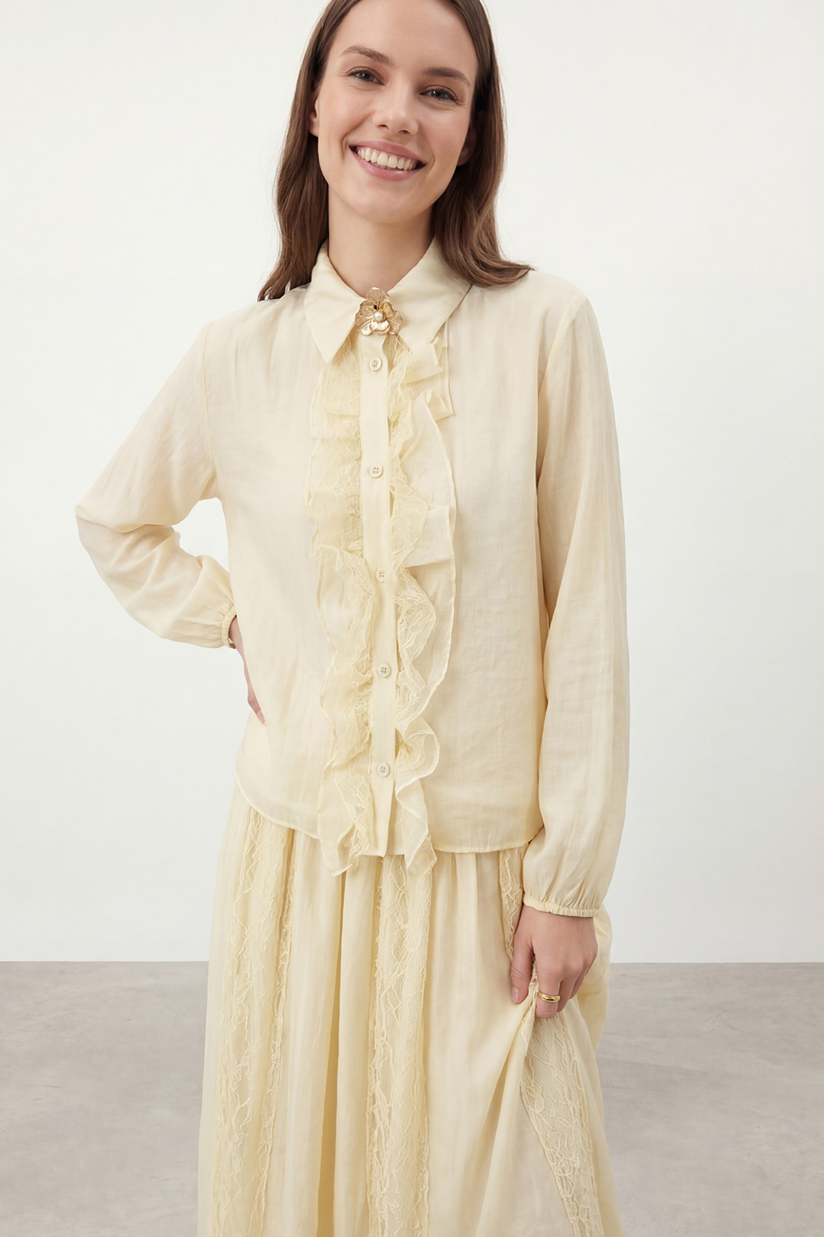 Kadın Dantel Tül Detaylı Etekli Takım – 14467TKS