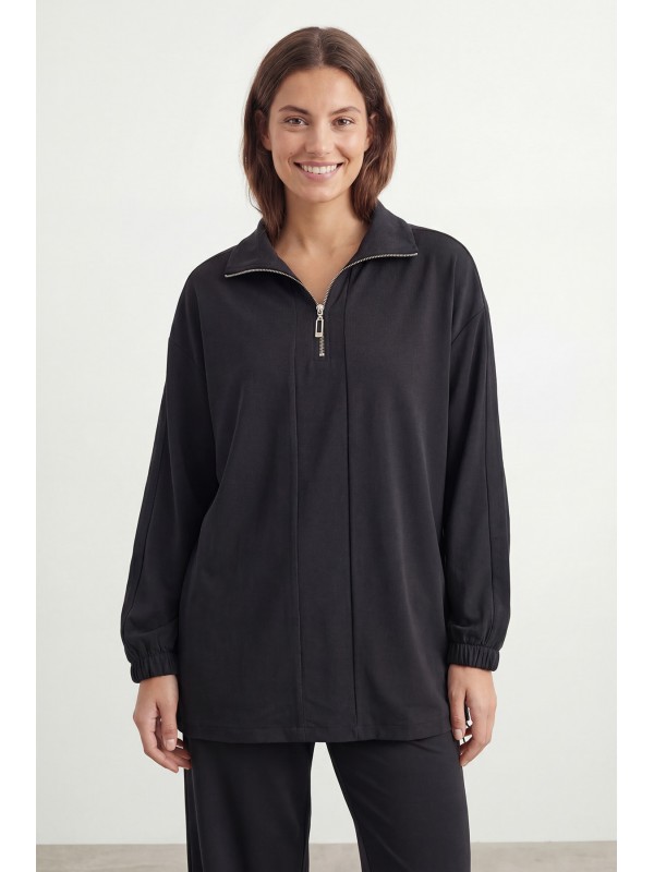 Kadın Yarım Fermuarlı Kontrast Detaylı Rahat Takım – 14485TKS