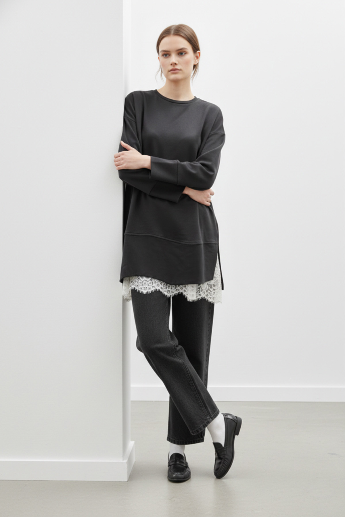 Kadın Bisiklet Yaka Düşük Omuz Örme Tunik -20735TUN