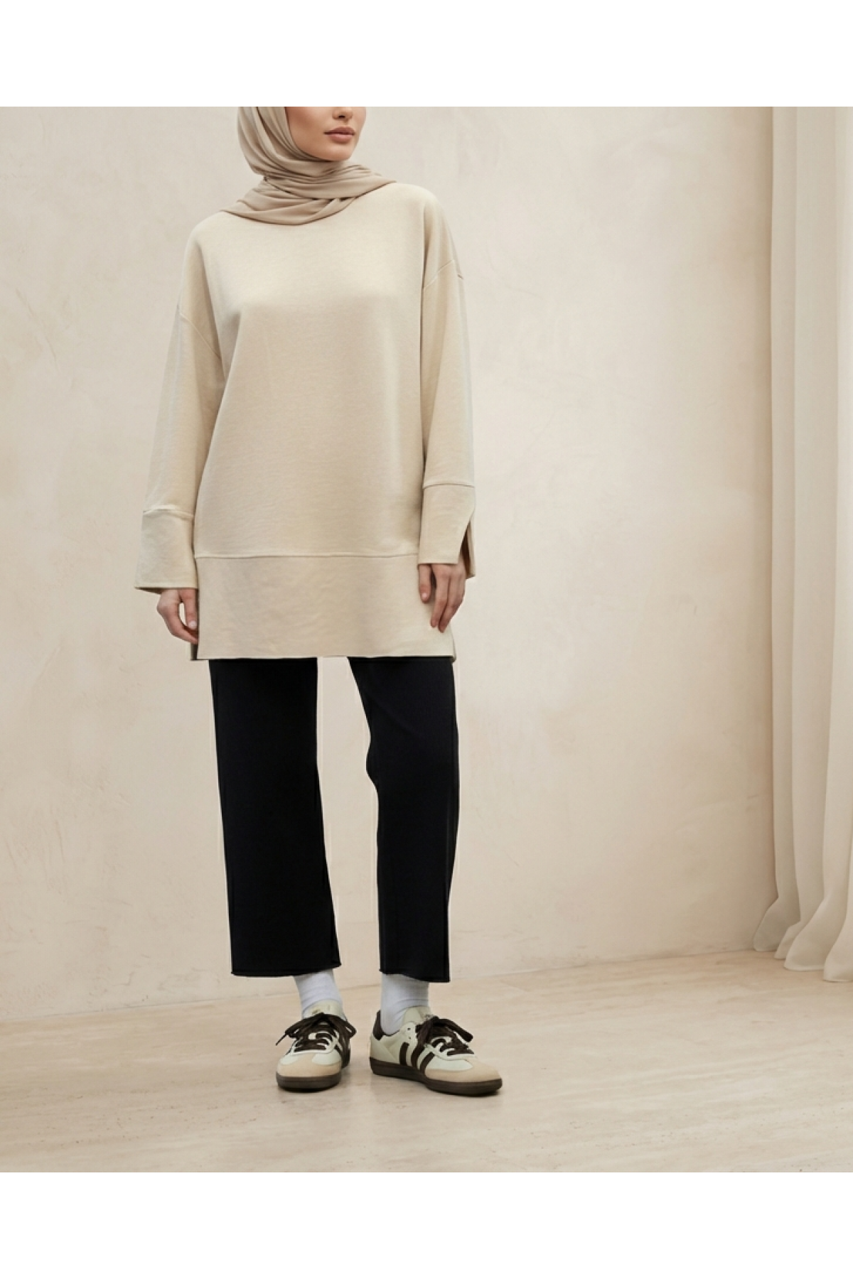 Kadın Bisiklet Yaka Düşük Omuz Örme Tunik -20735TUN