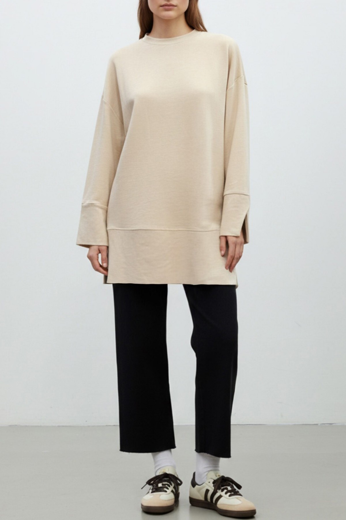 Kadın Bisiklet Yaka Düşük Omuz Örme Tunik -20735TUN