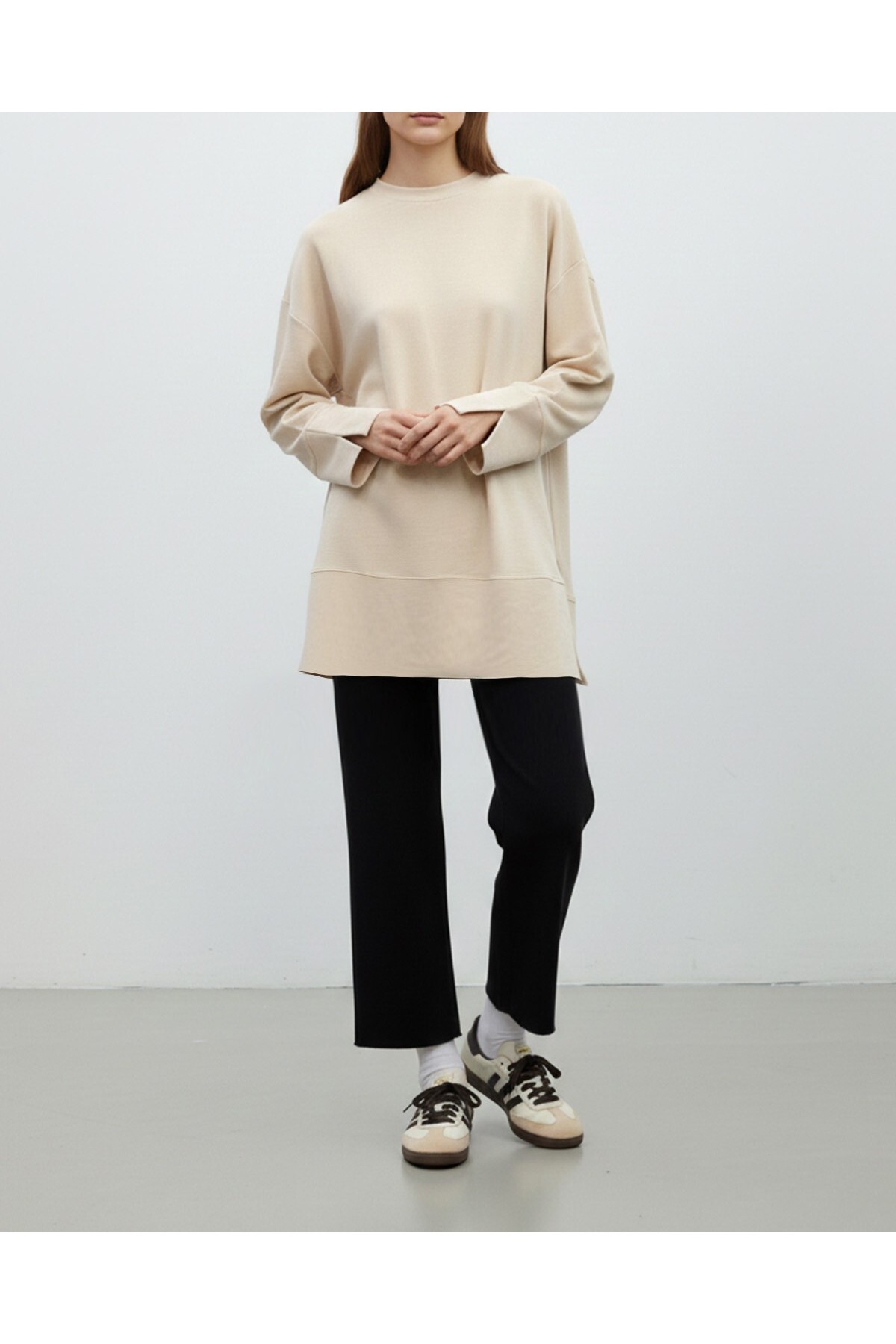 Kadın Bisiklet Yaka Düşük Omuz Örme Tunik -20735TUN