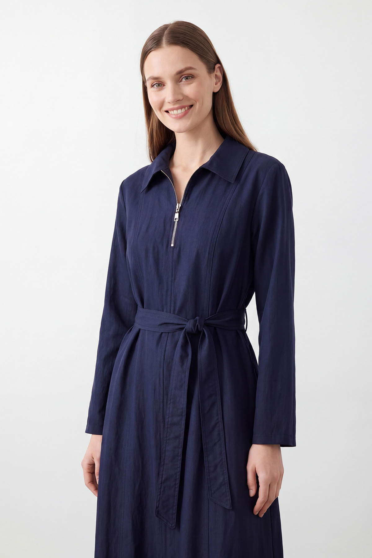 Women's Belted Half-Zip Long Dress – 26S
