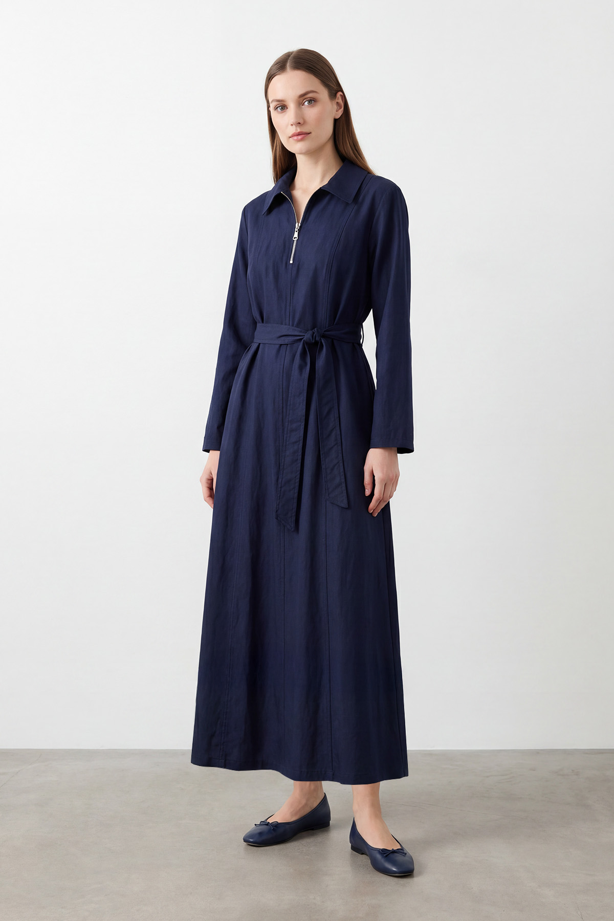 Women's Belted Half-Zip Long Dress – 26S
