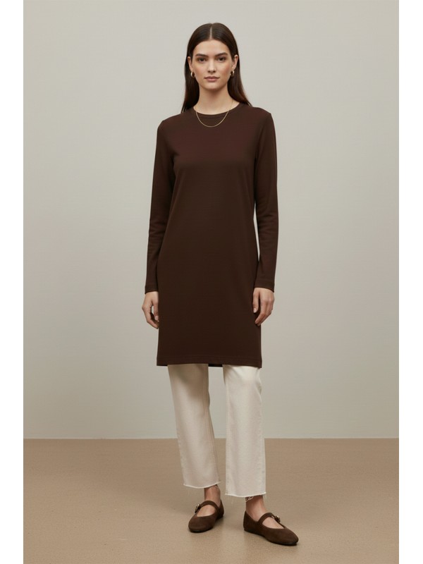 Kadın Düz Kesim Uzun Kollu Tunik - 40021TUN