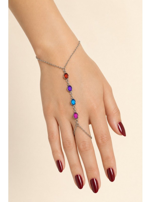 Gümüş Renk Oval Zirkon Taş Çelik Şahmeran - 3895
