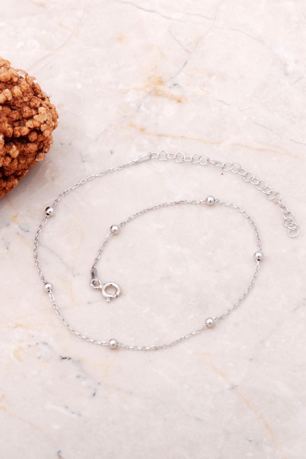 Dorika Top Top Rodyumlu Gümüş  Renk Zincir Halhal