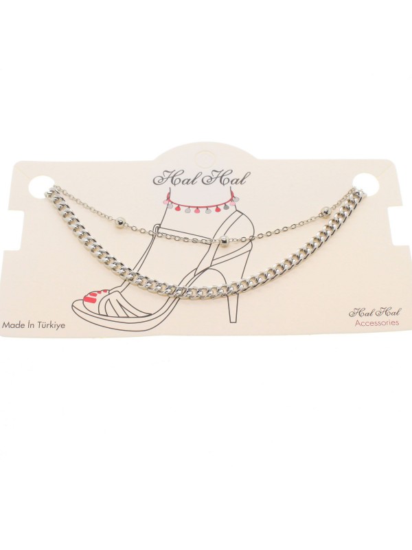 Gümüş Renk Top Ve Cadena Zincir Halhal - 1827