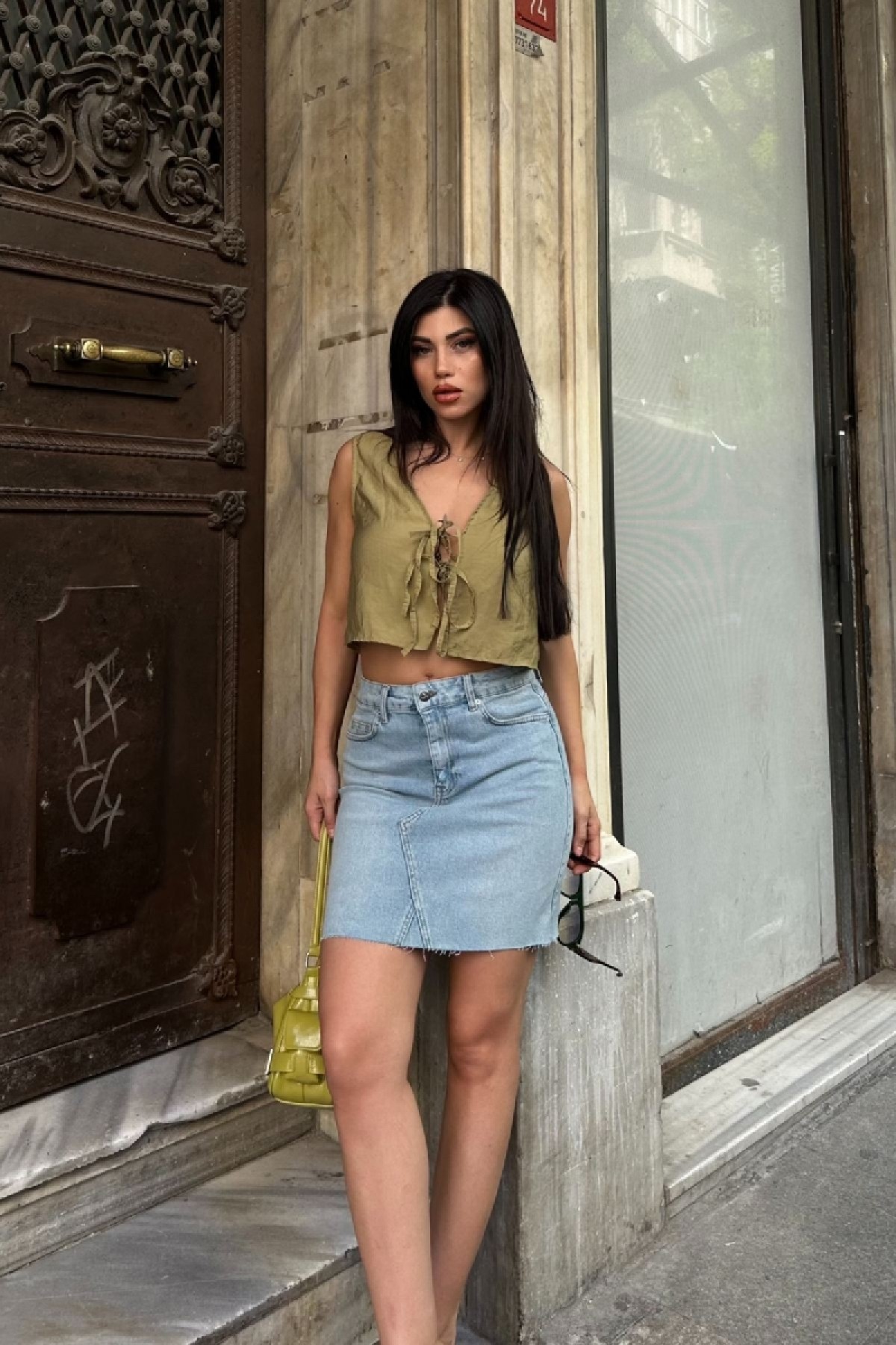 Mini Denim Skirt with Triangle Detail 1040 Light Blue Denim