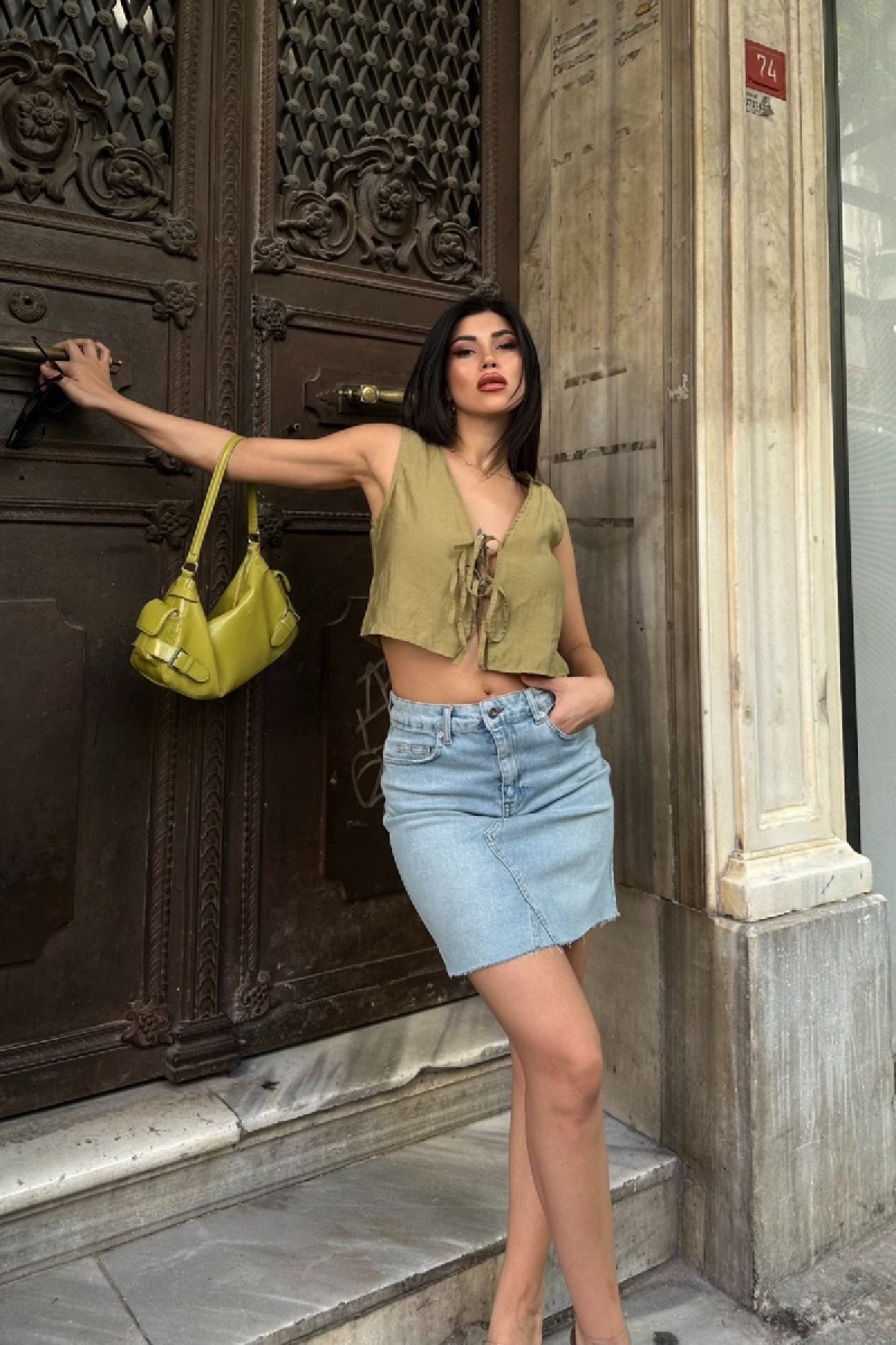 Mini Denim Skirt with Triangle Detail 1040 Light Blue Denim