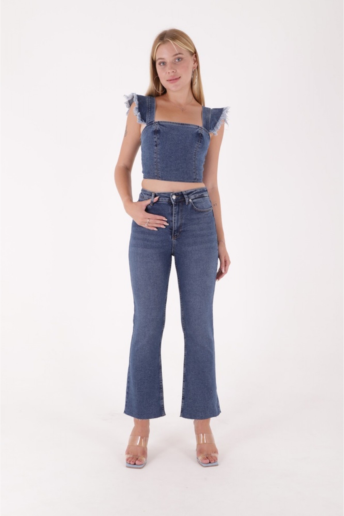 İspanyol Mom Fit Kot Pantolon 1706 Koyu Mavi Kot