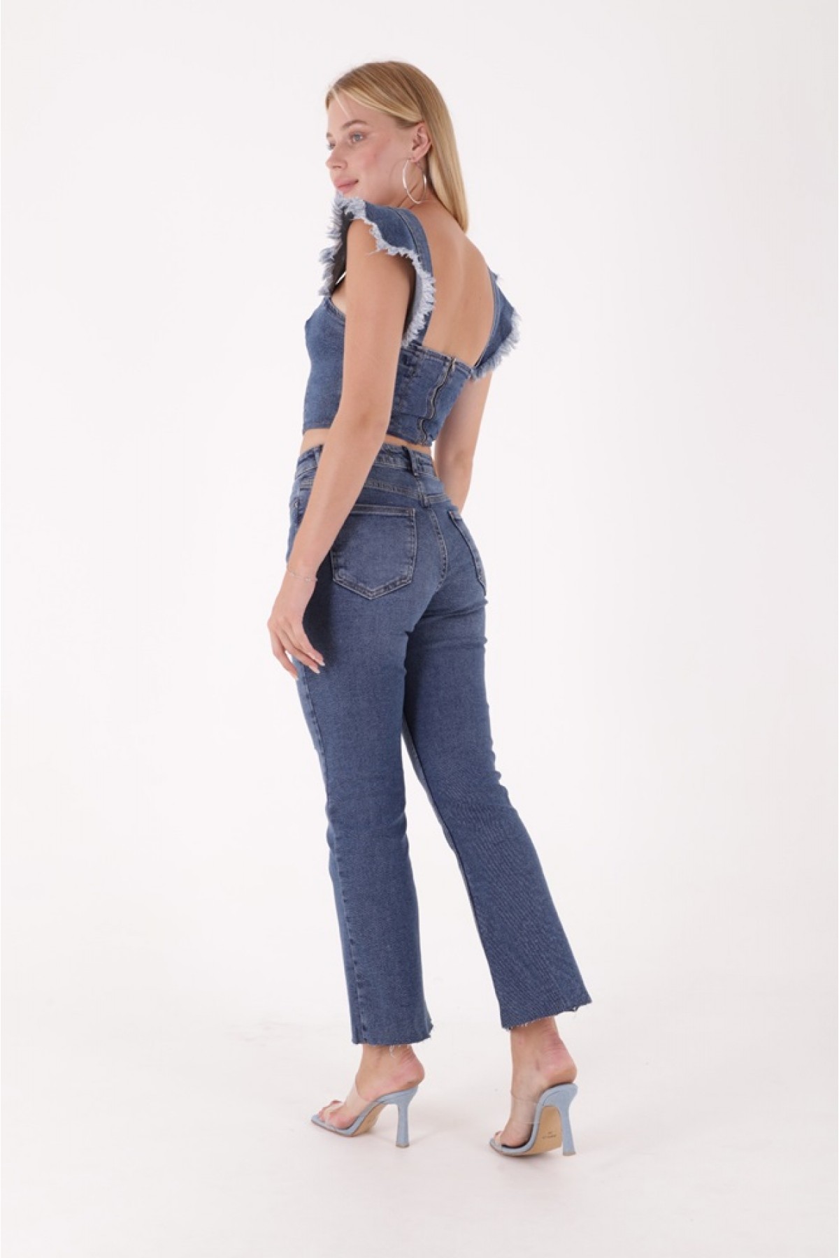 İspanyol Mom Fit Kot Pantolon 1706 Koyu Mavi Kot