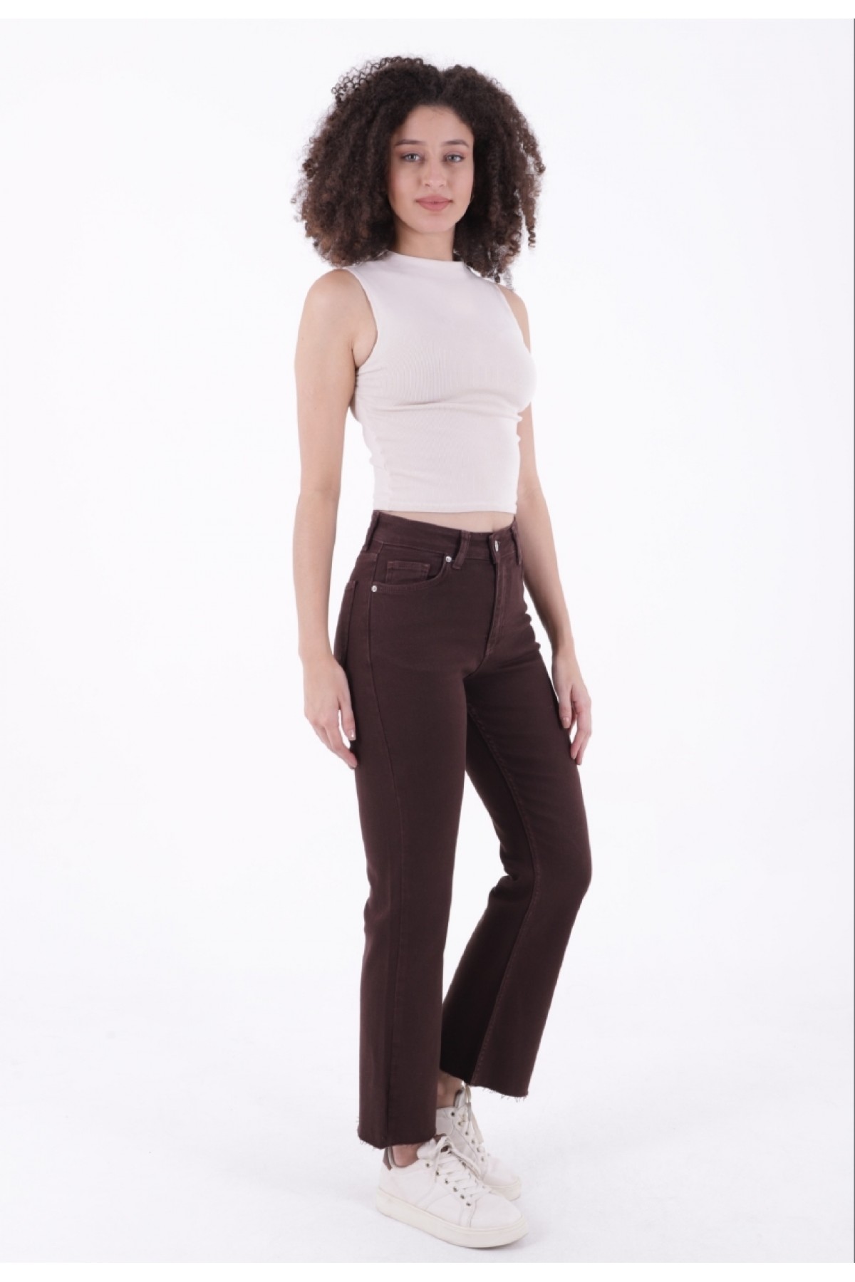 İspanyol Mom Fit Kot Pantolon 1706 Kahverengi