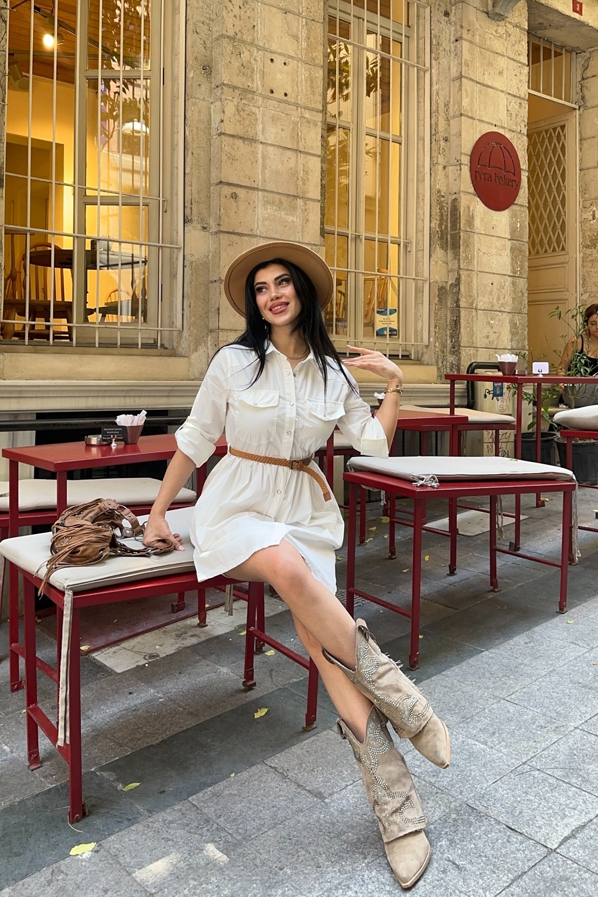 Büzgü Detaylı Kısa Kot Elbise 3040 Kırık Beyaz