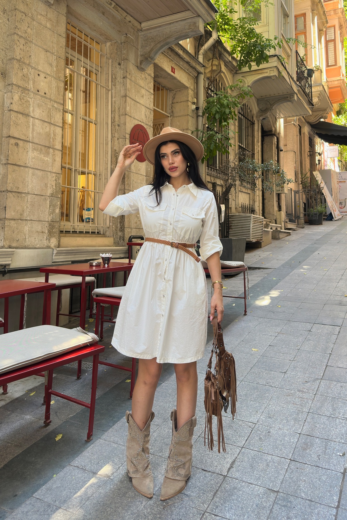 Büzgü Detaylı Kısa Kot Elbise 3040 Kırık Beyaz