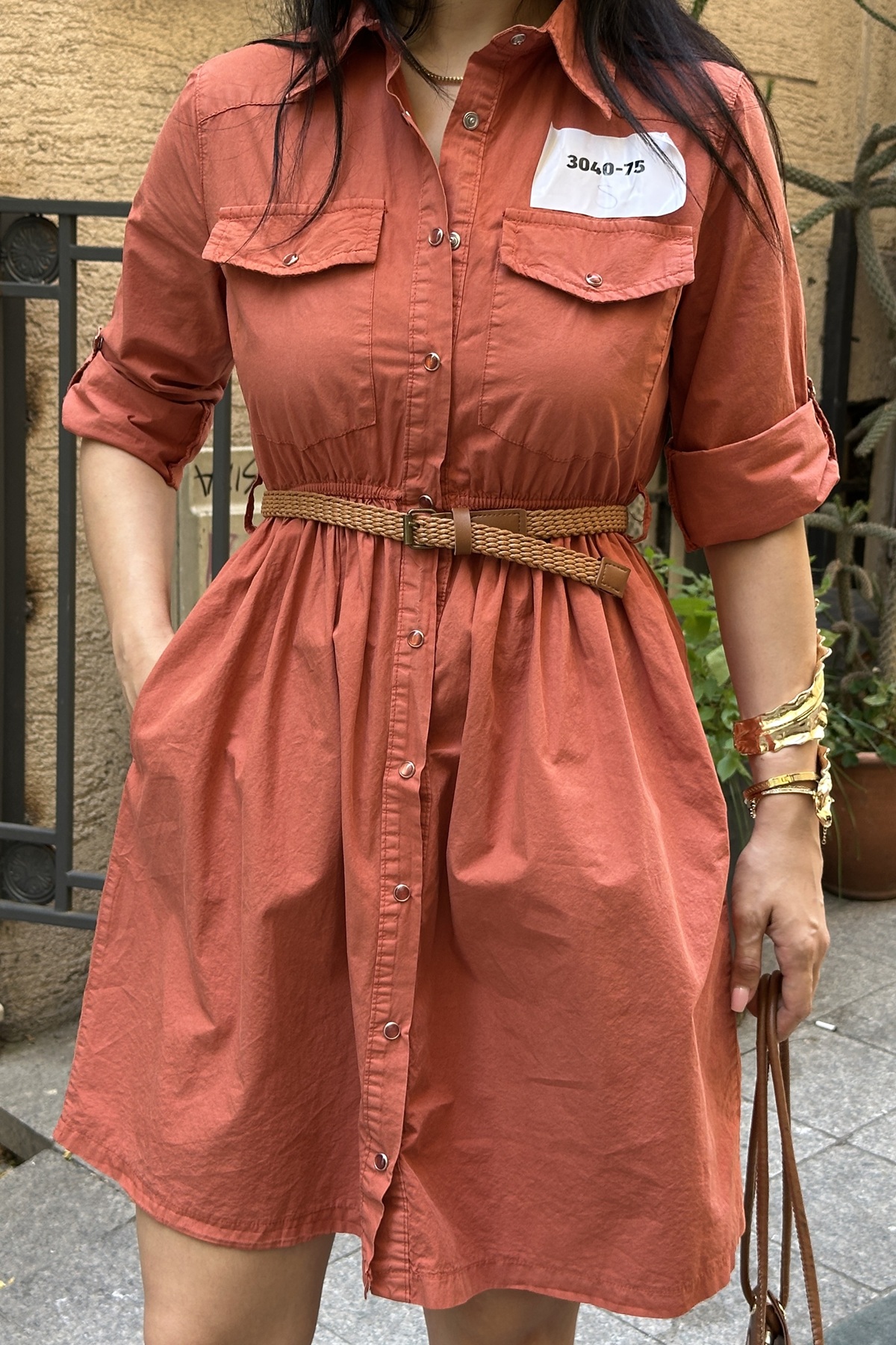 Short Denim Dress with Ruffle Detail Roof Tile