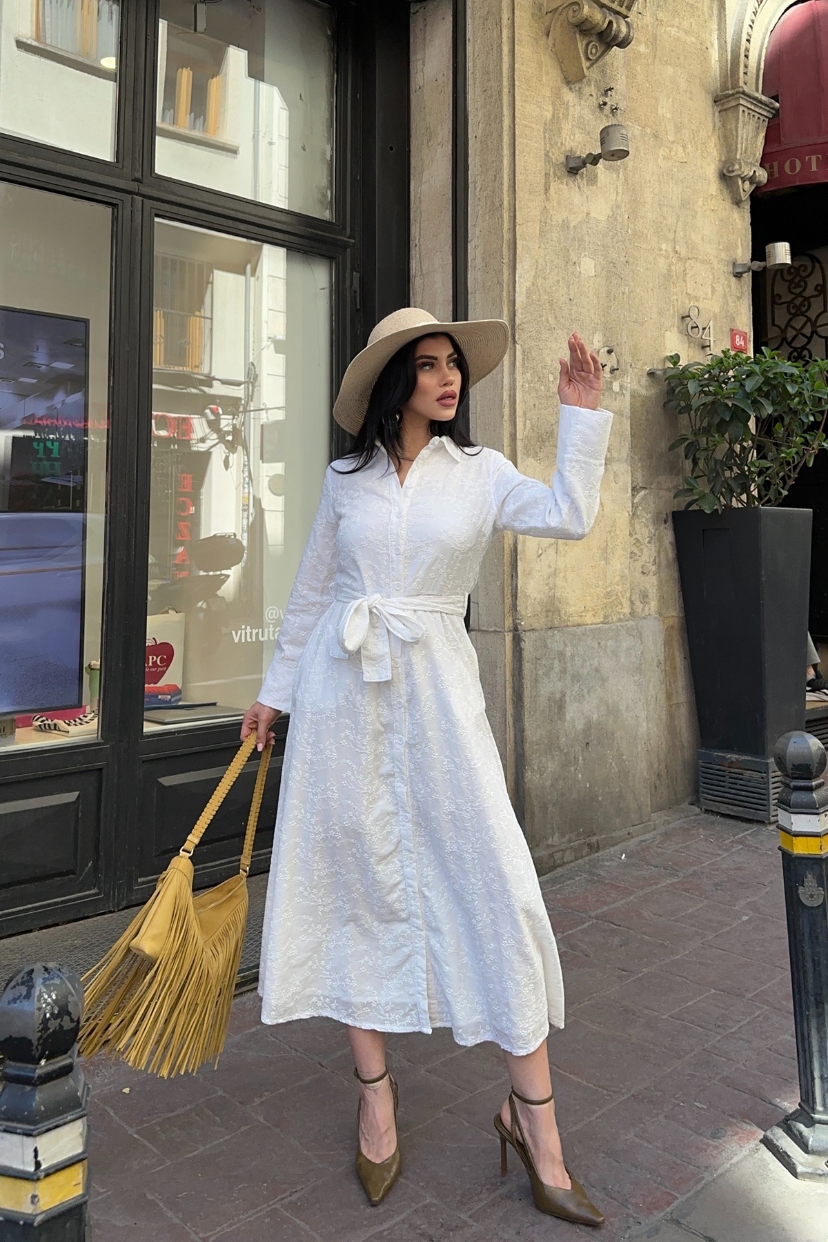 Buttoned Long Denim Dress White