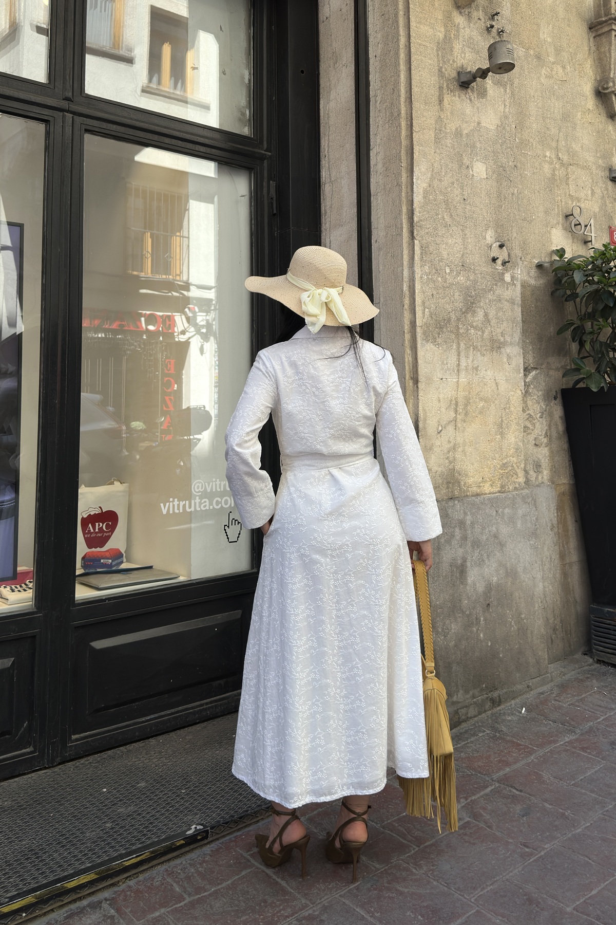 Buttoned Long Denim Dress White