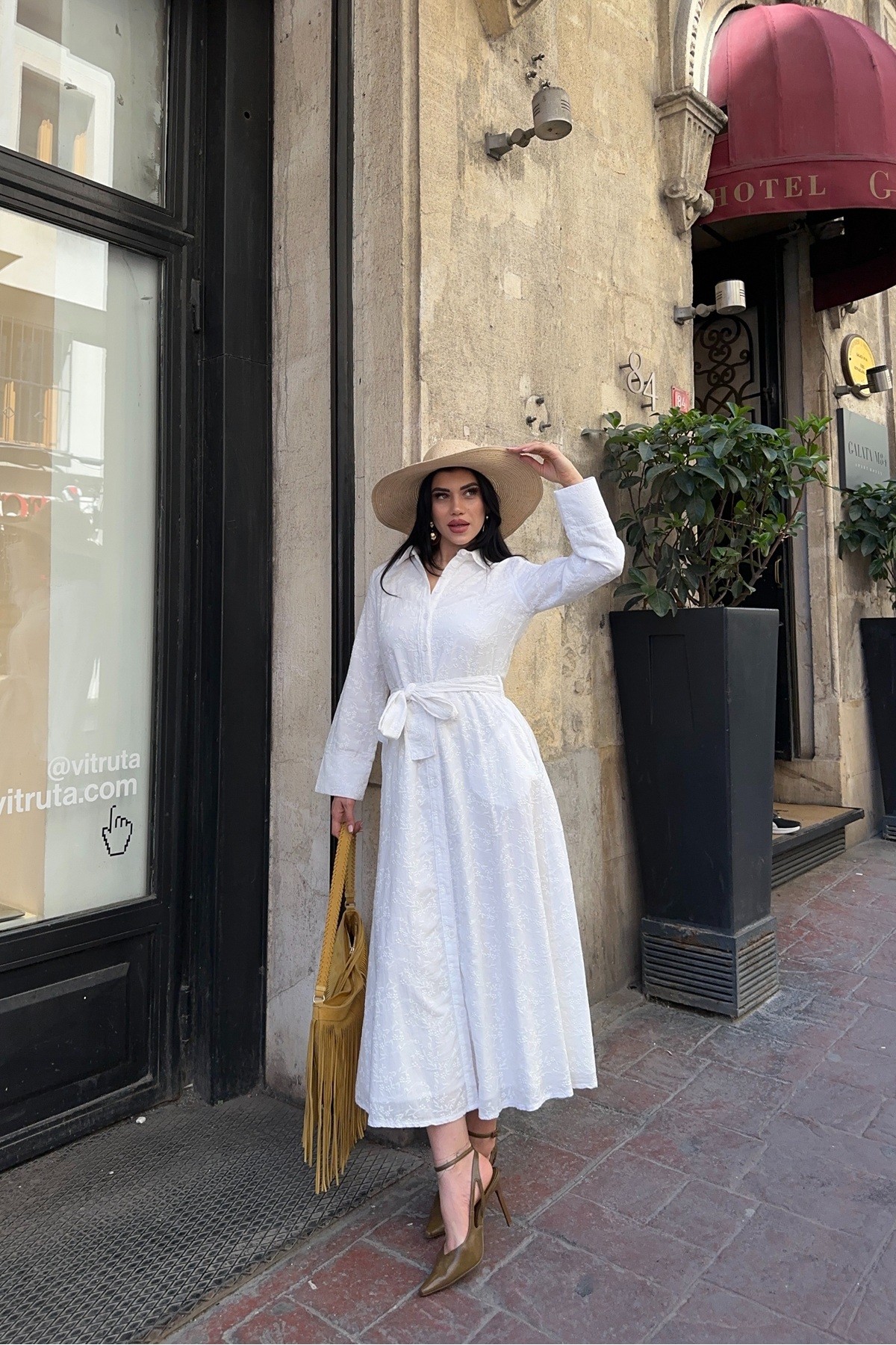 Buttoned Long Denim Dress White