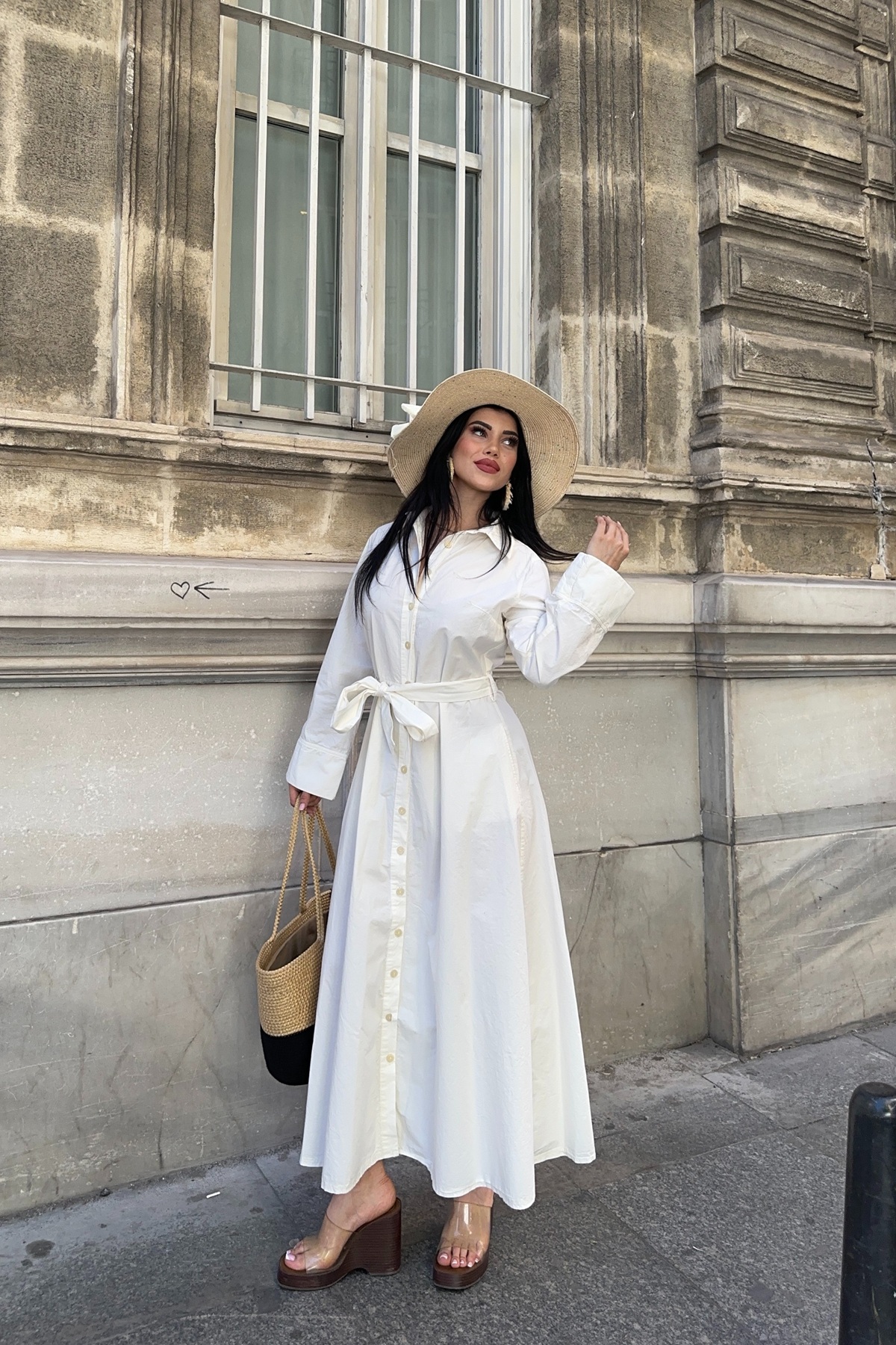 Buttoned Long Denim Dress Natural