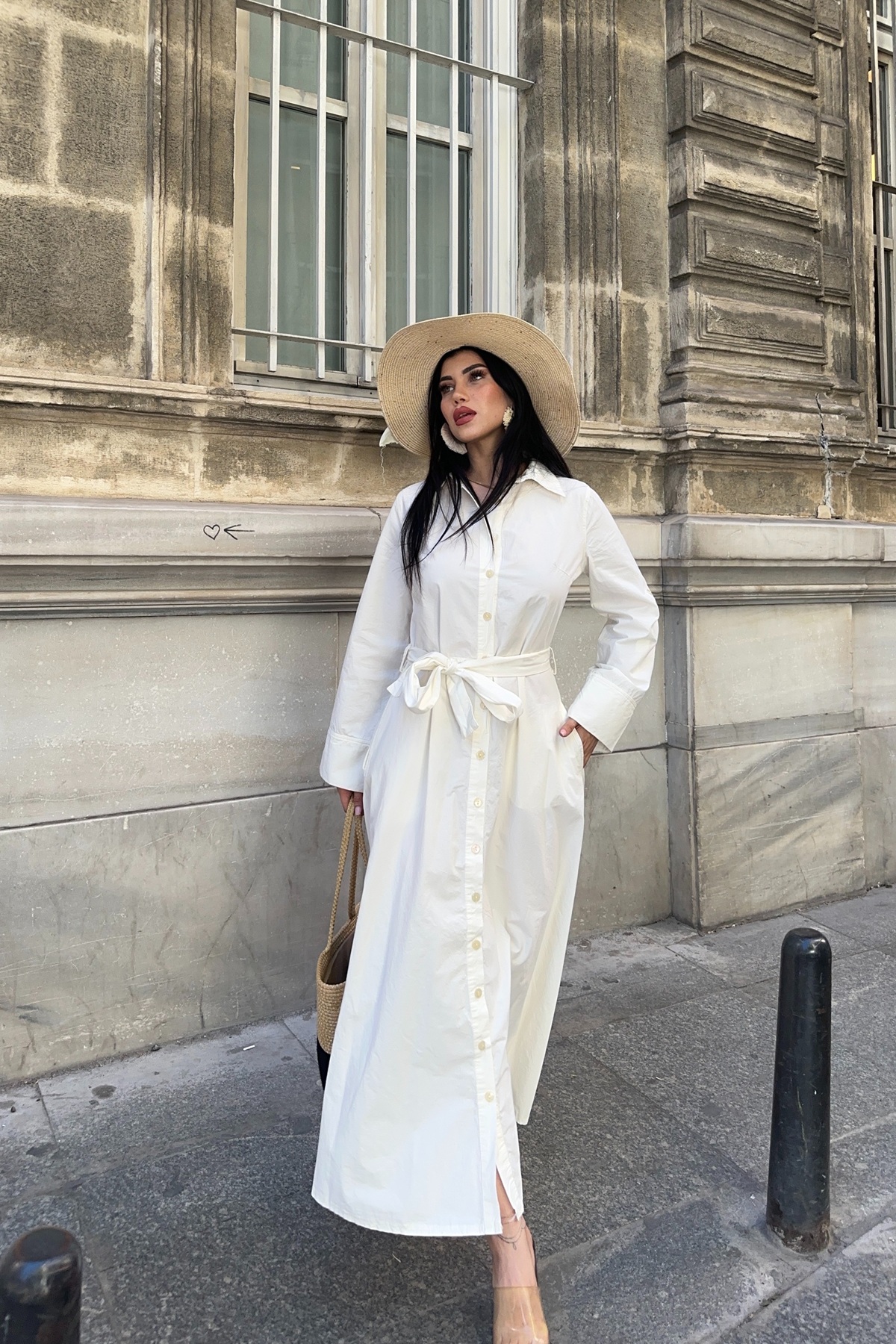 Buttoned Long Denim Dress Natural