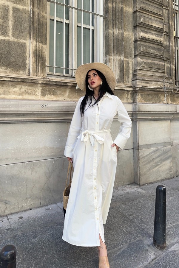 Buttoned Long Denim Dress Natural