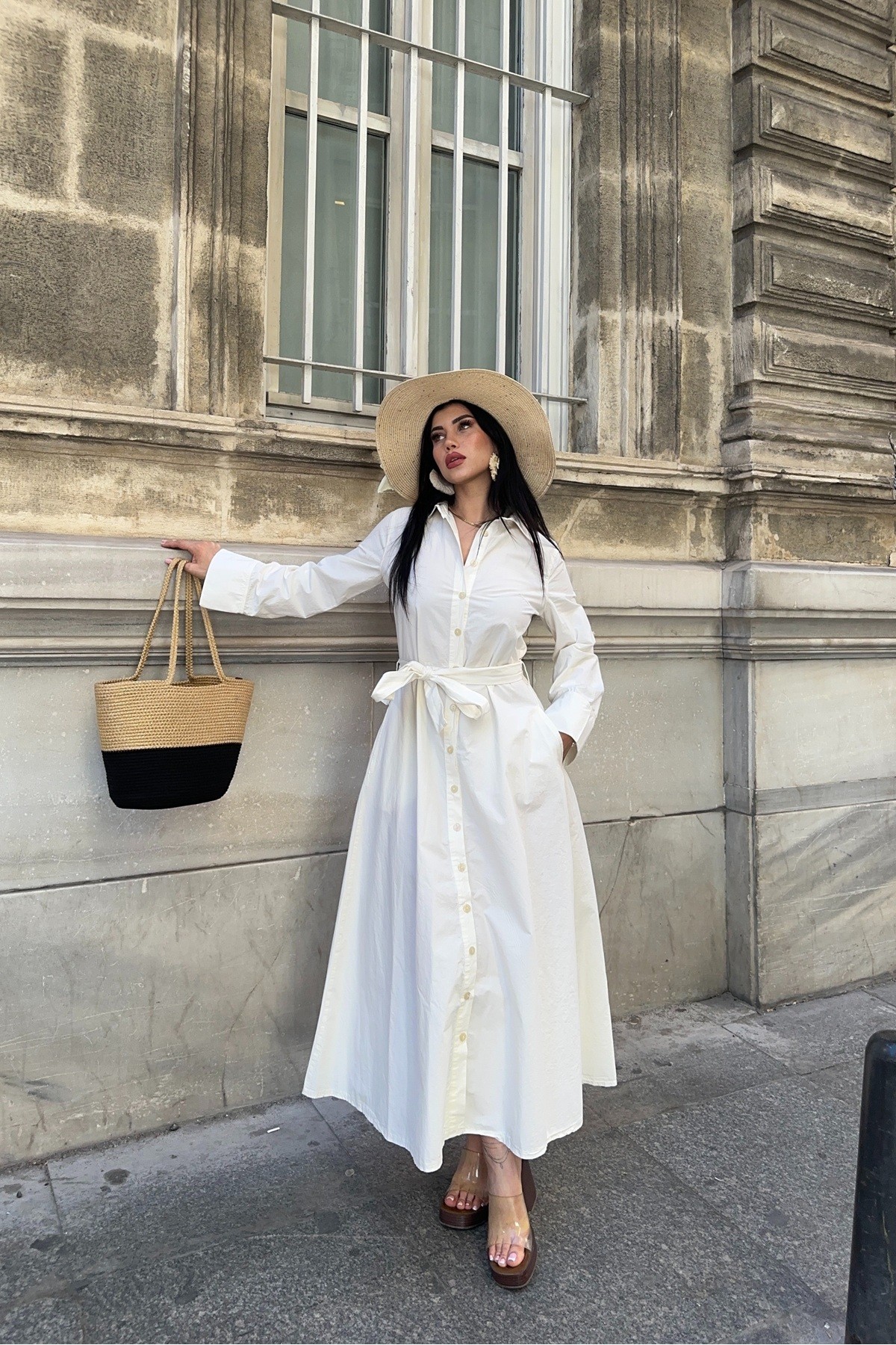 Buttoned Long Denim Dress Natural