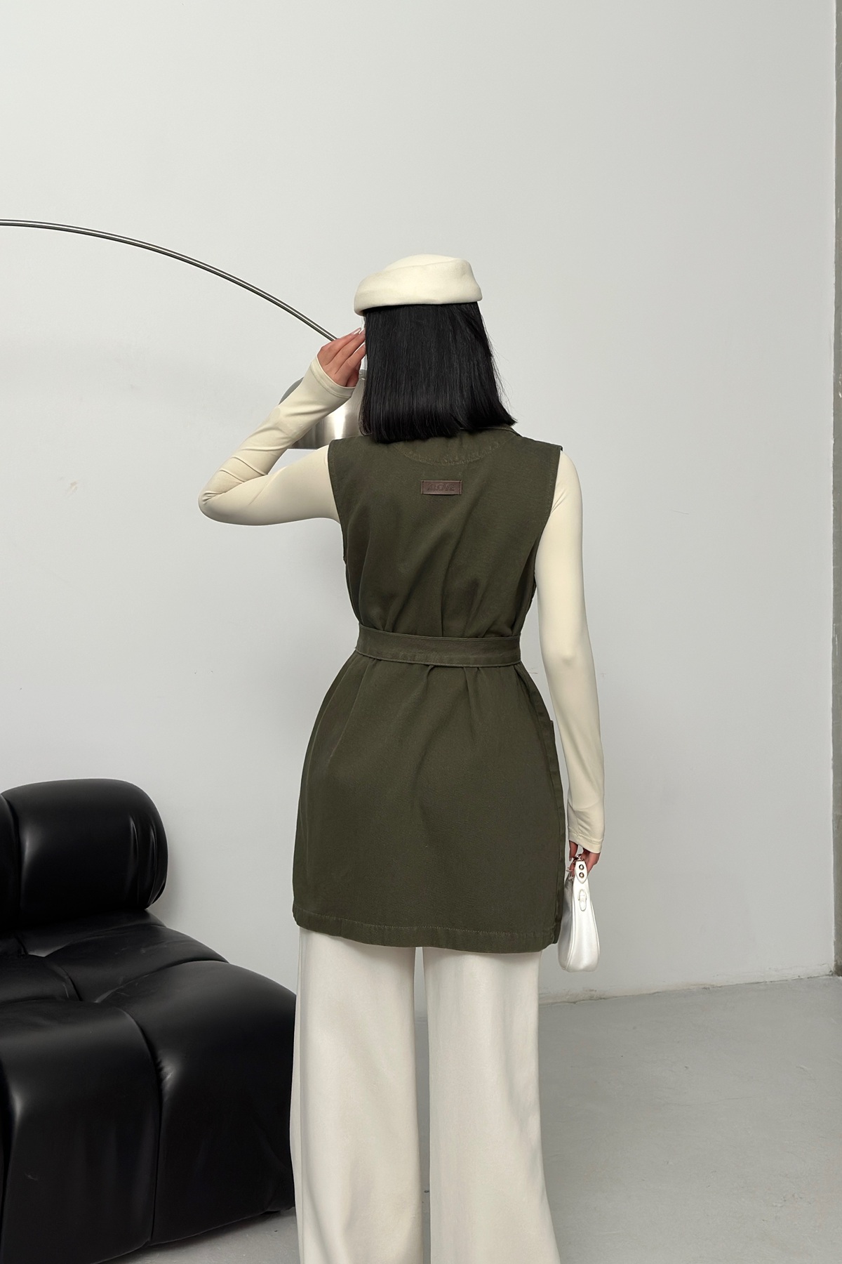 Kuşaklı Kruvaze Yaka Yelek 6137 Haki