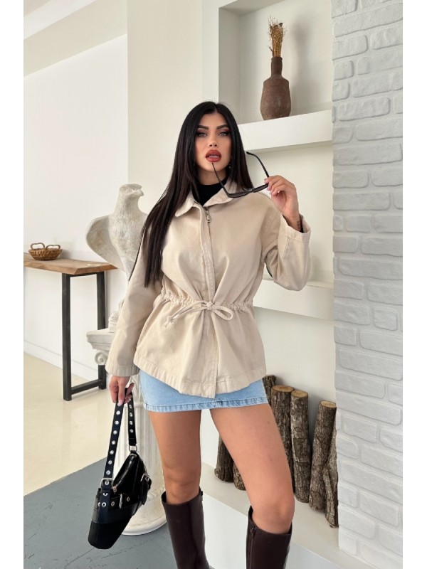 Bel Büzgü Detaylı Kot Ceket 6145 Taş
