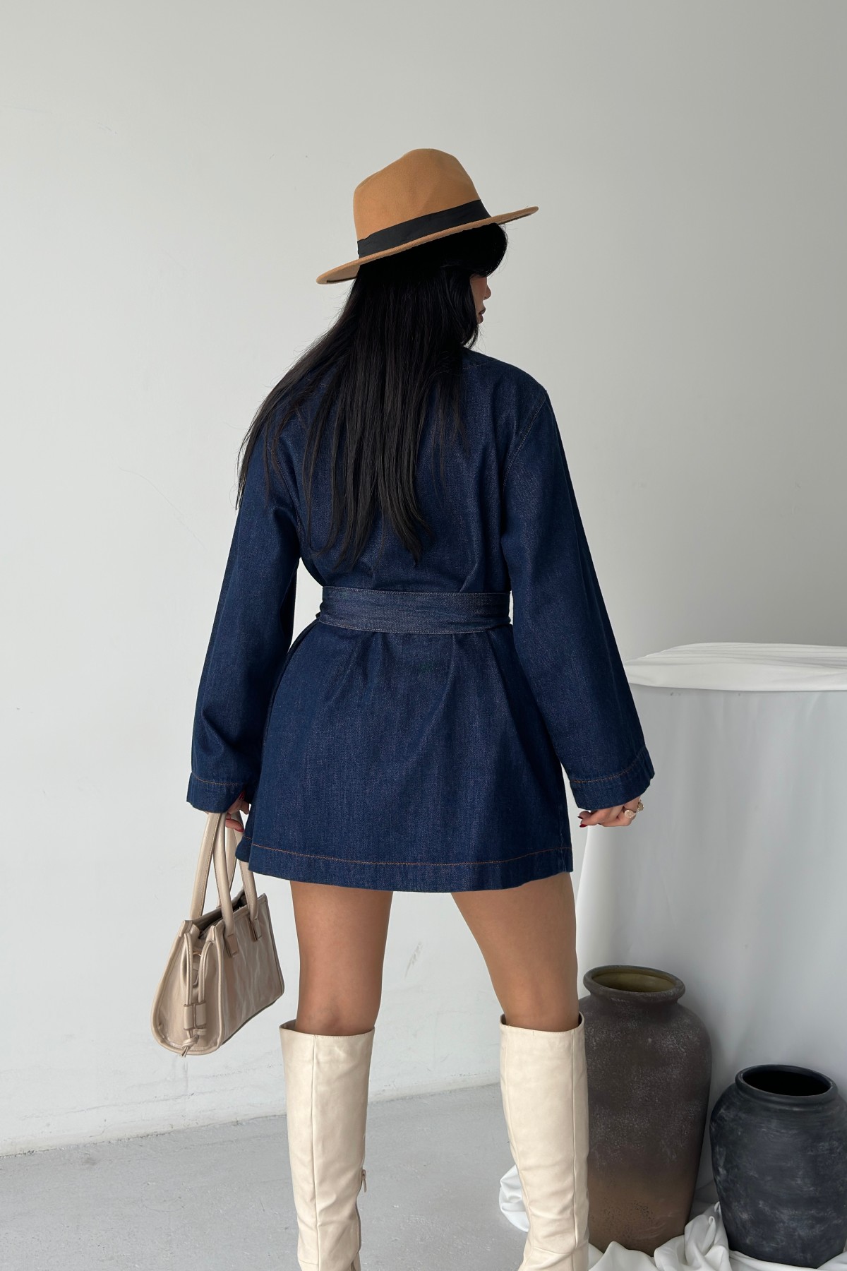 Kuşak Bağlamalı Oversize Ceket 6246 Slaplı Lacivert