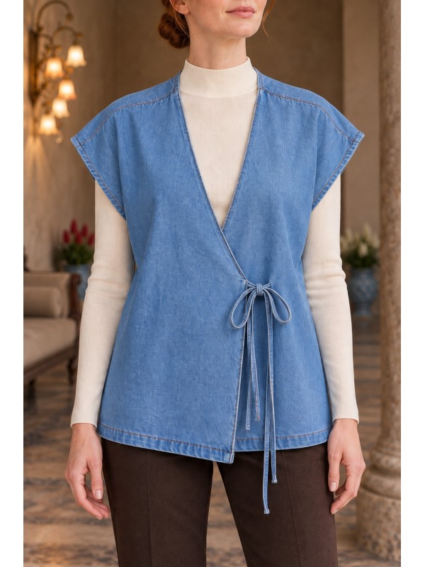 Lace-up Vest 6247 Middle Blue