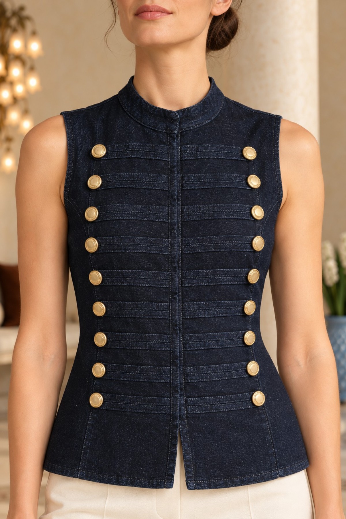 Napoleon Vest 6365 Slubbed Navy Blue