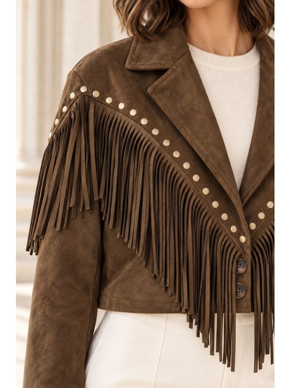 Short Jacket with Tassel Lining 6381 Brown