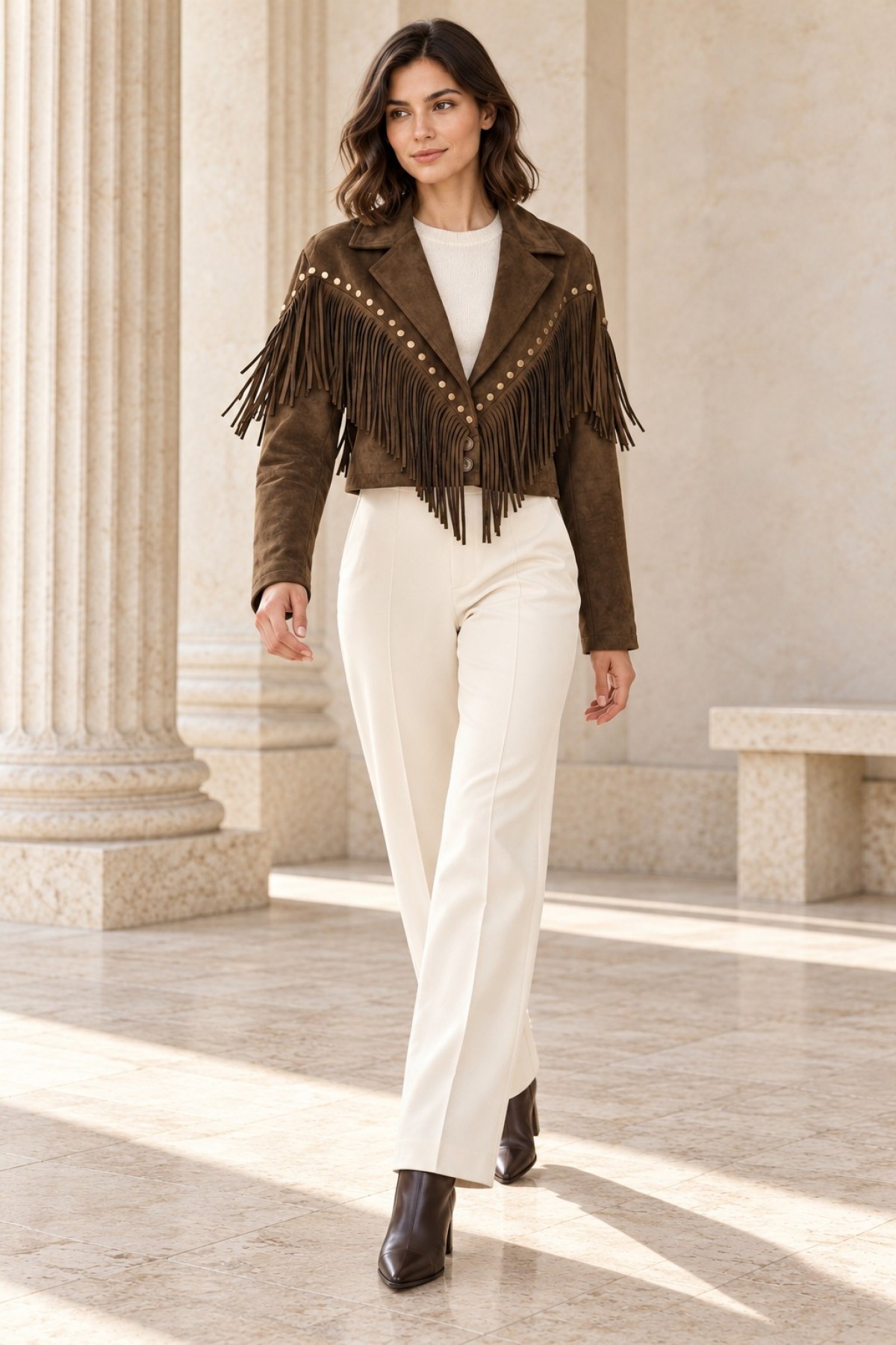 Short Jacket with Tassel Lining 6381 Brown