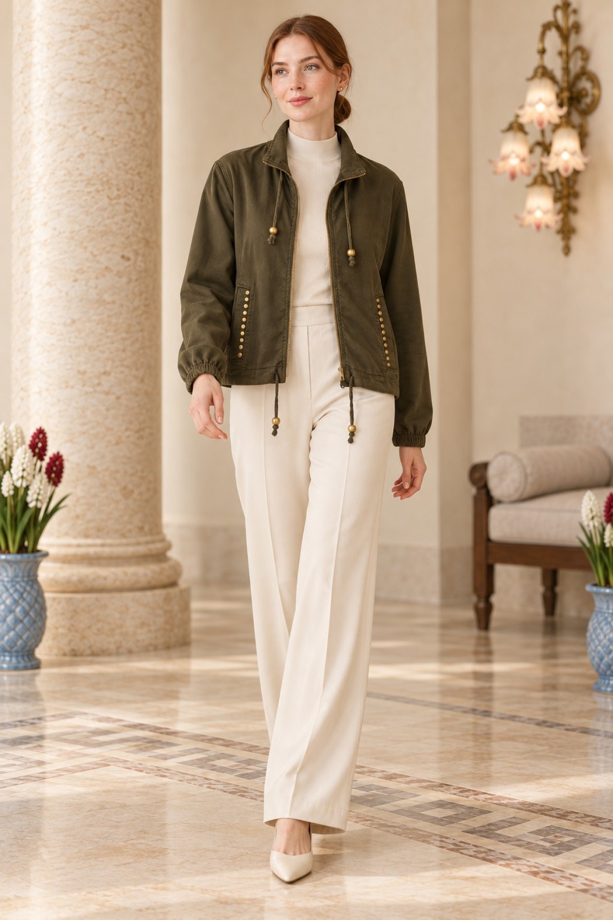 Drop Zip Jacket 6384 Khaki