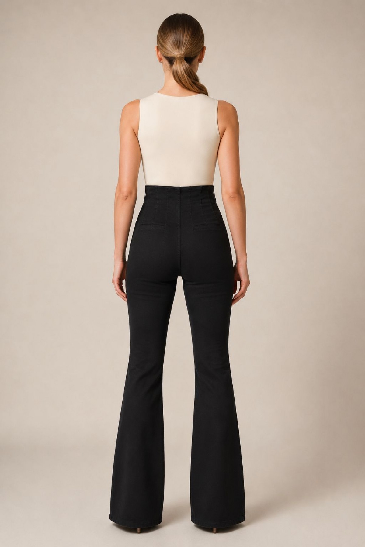 Flared Jeans with Darts on Front Waist 7021 Denim Black