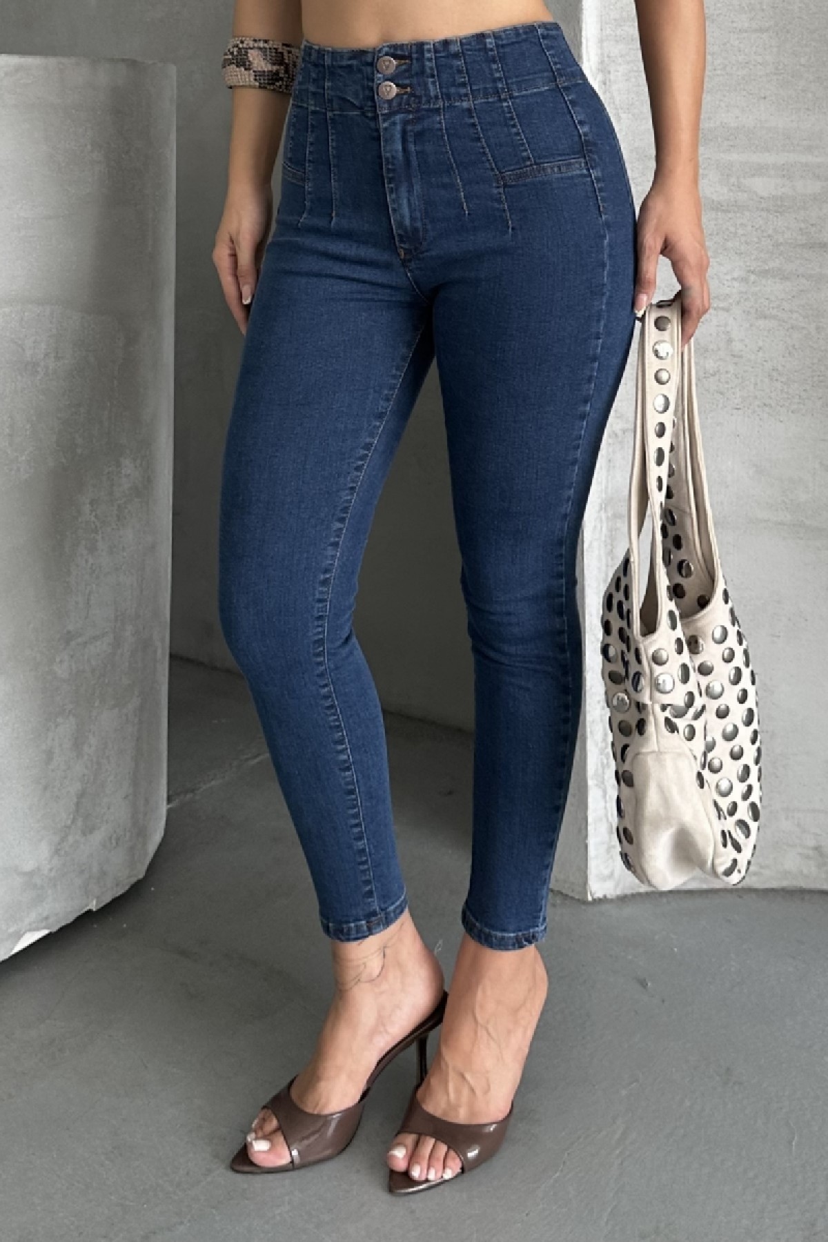 Pensli Skinny Kot Pantolon 7053 Düz Koyu Rins