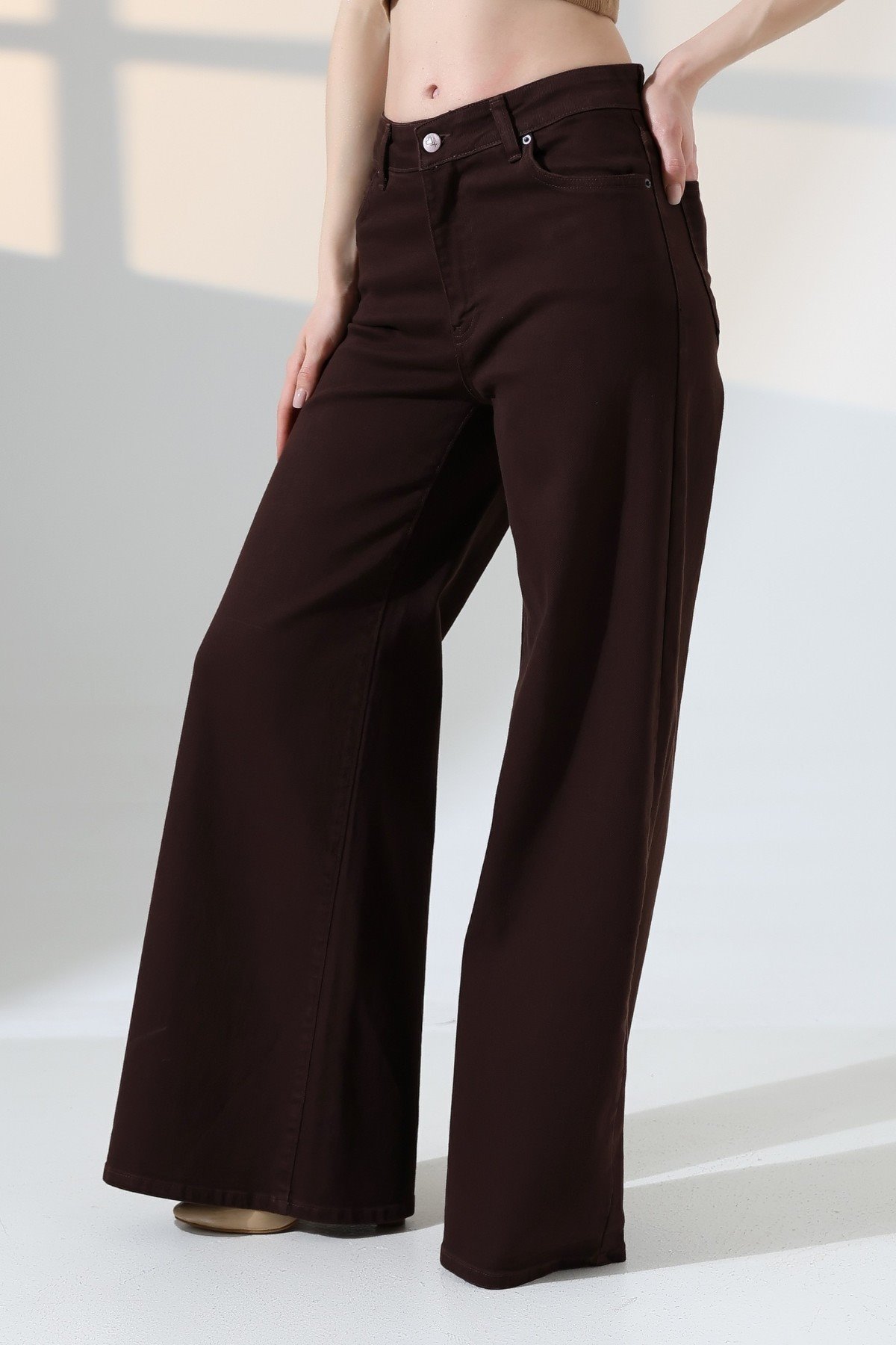 Geniş Paça Kot Pantolon 7082 Kahverengi