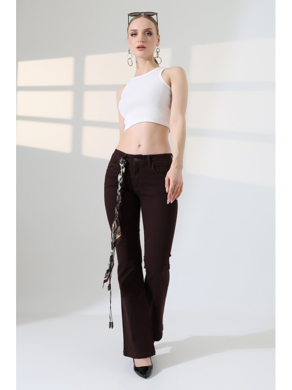 Push Up İspanyol Kot Pantolon 7108 Kahverengi