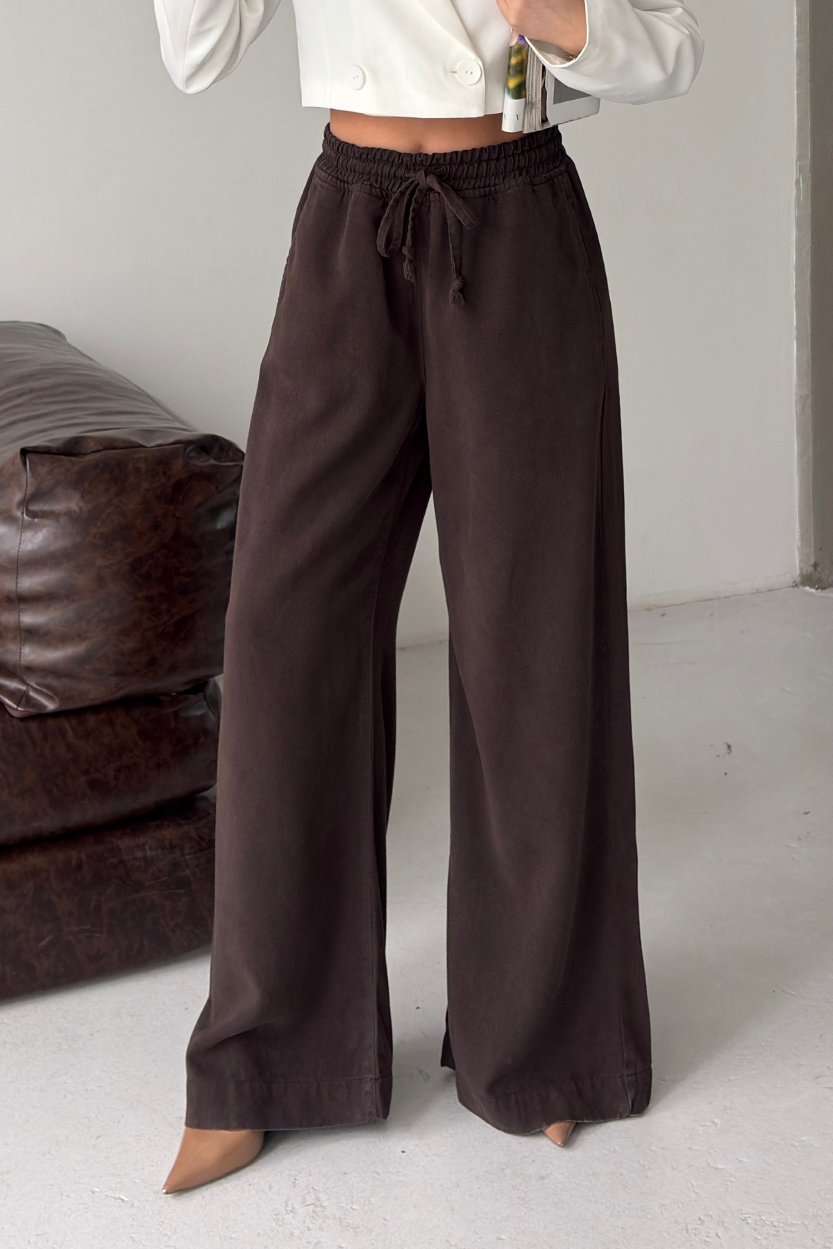 Lastikli Palazzo Pantolon 7150 Kahverengi