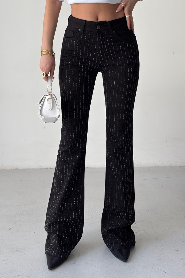 Flared Jeans with Decorative Pieces Denim Black