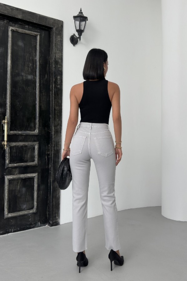 Dikişsiz Paça Mom Fit Kot Pantolon 764 Açık Gri
