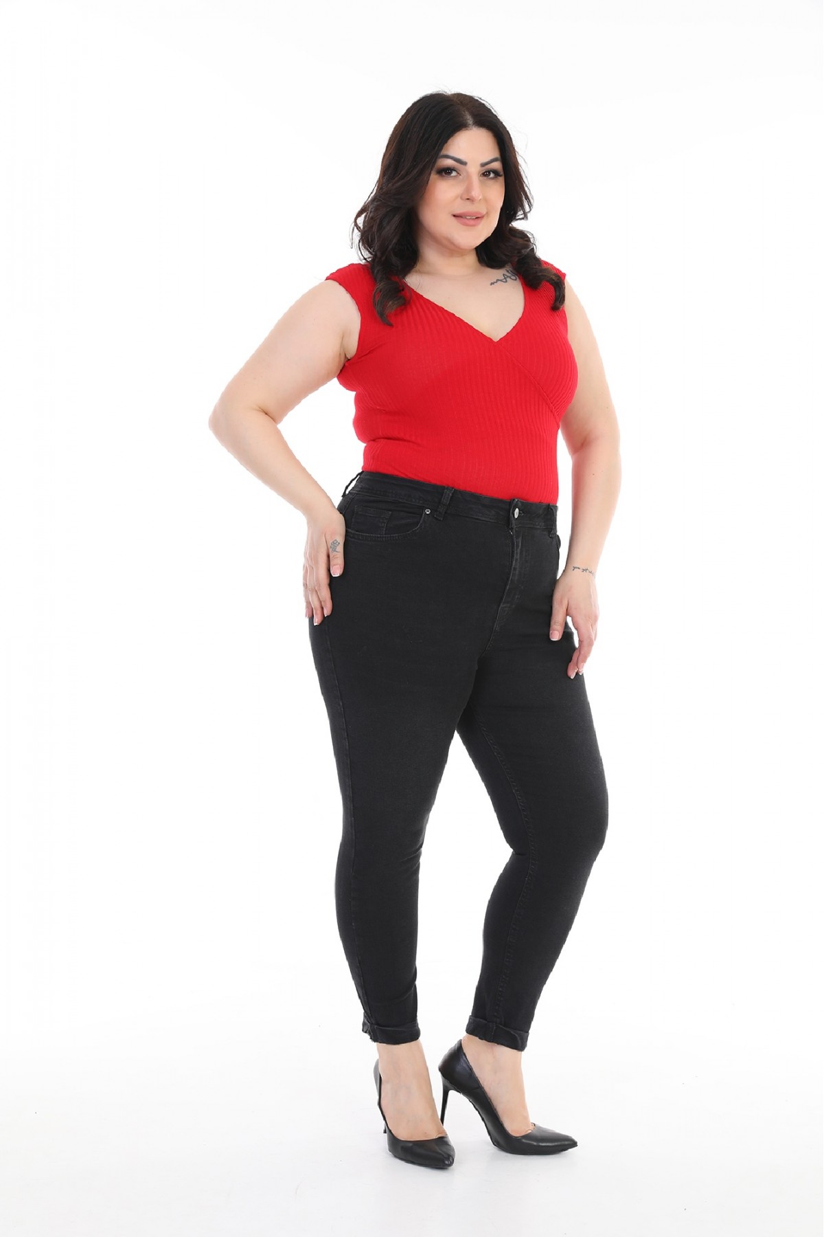 بنطال جينز سكيني جينز أنثراسايت