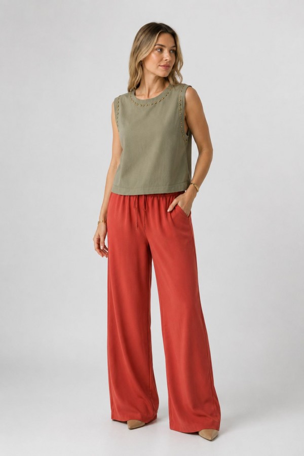 Sleeveless Blouse with Stud Detail HS431 Green