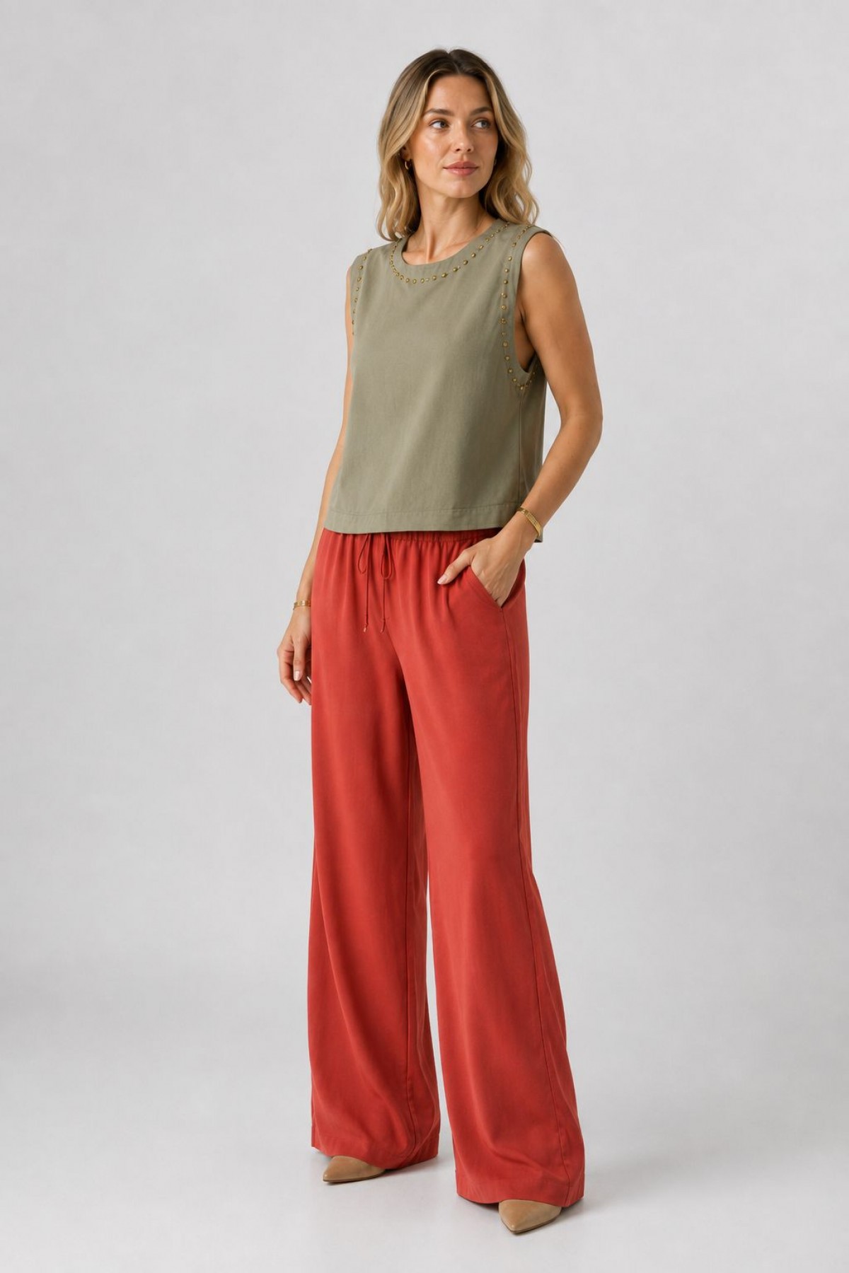 Sleeveless Blouse with Stud Detail HS431 Green