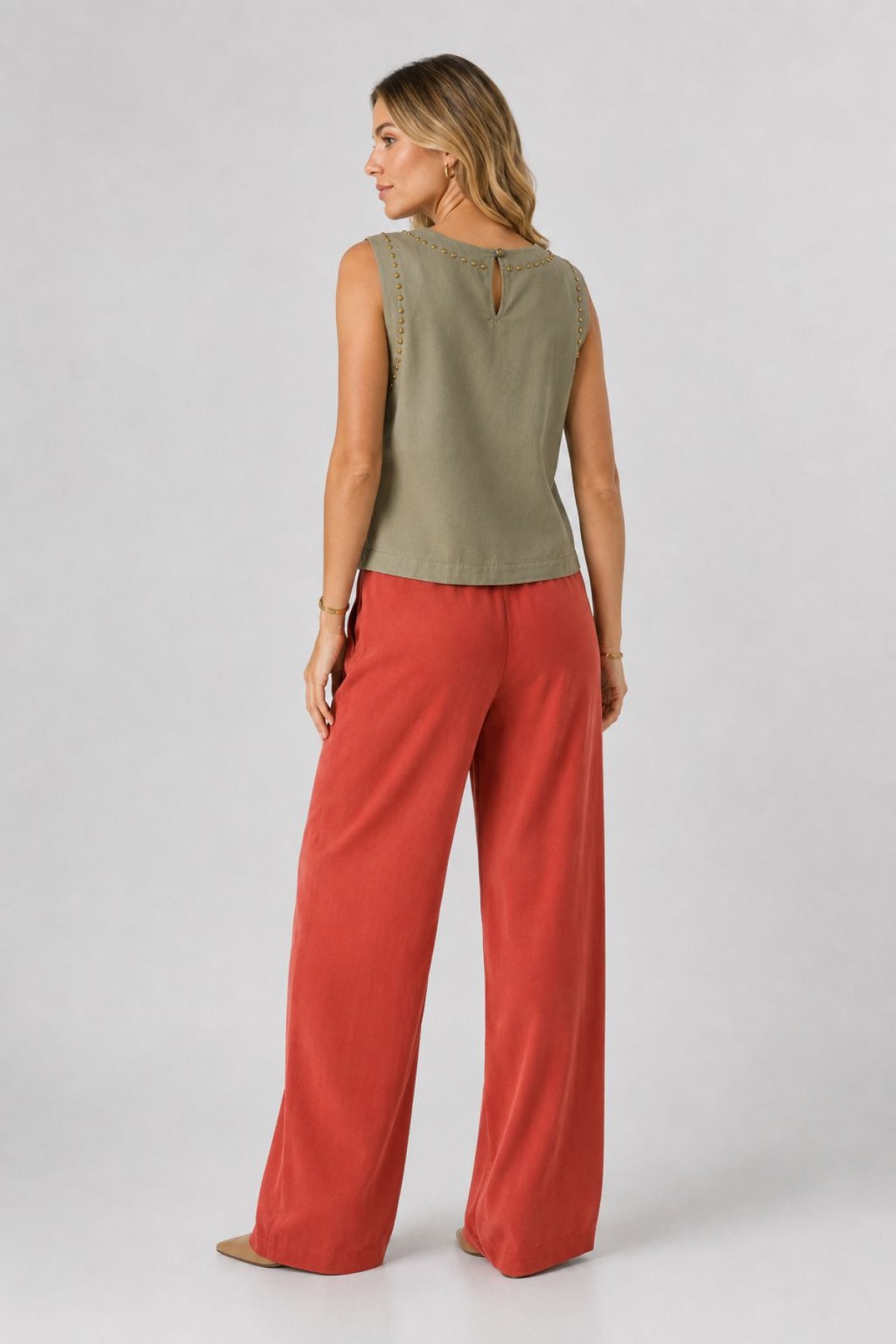 Sleeveless Blouse with Stud Detail HS431 Green