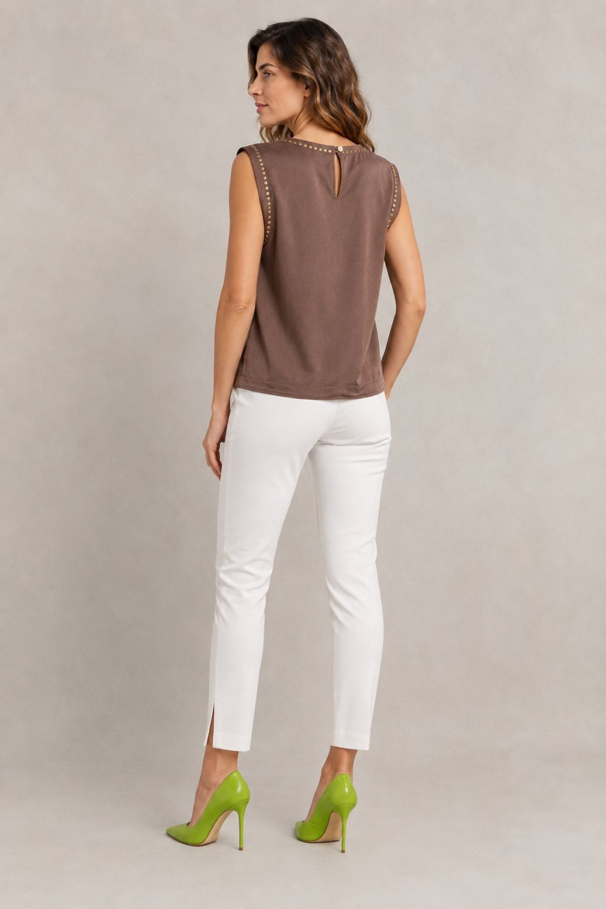 Zımba Detaylı Kolsuz Bluz HS431 Vizon