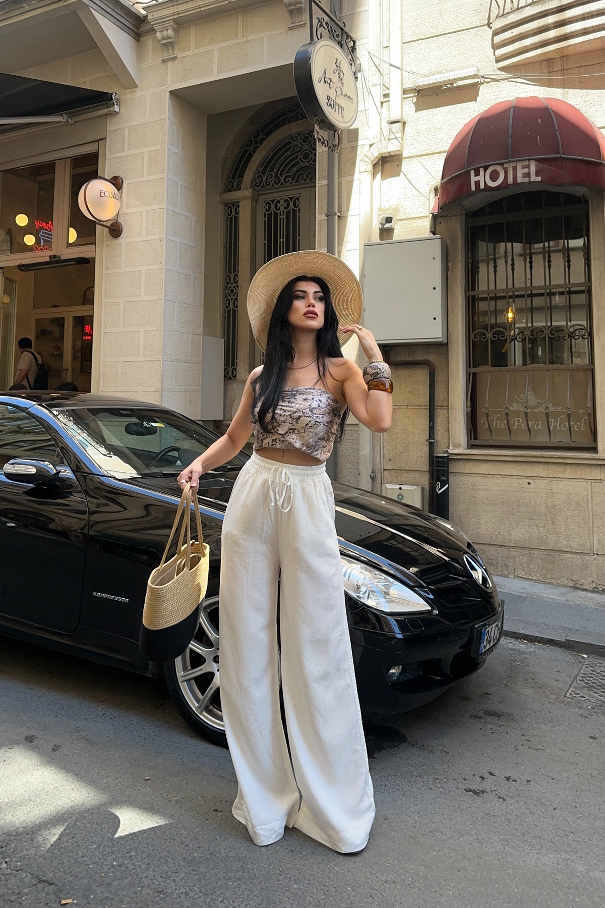 Lastikli Palazzo Pantolon HS708 Kırık Beyaz